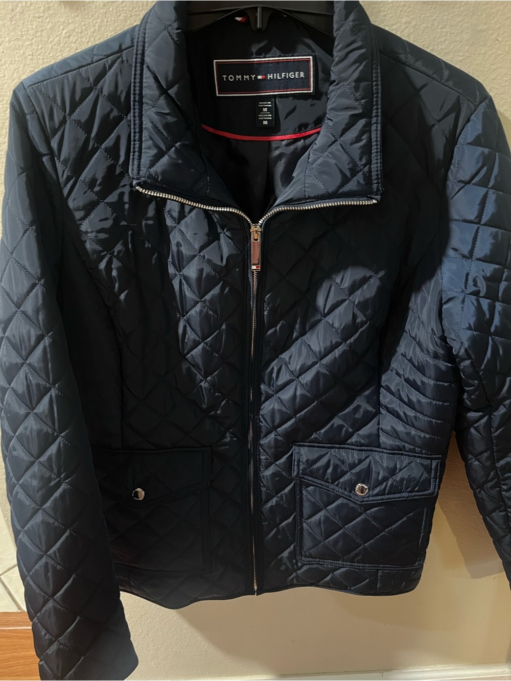 Tommy Hilfiger Quilted Navy Diamond-Pane Puffer Jacket